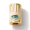 Rack Plating Brass Enamel Beads, Long-Lasting Plated, Column with Evil Eye, Real 18K Gold Plated, 7x7mm, Hole: 3mm