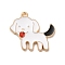 Alloy Enamel Pendants, Light Gold, Dog Charm, White, 19x21x1mm, Hole: 1.5mm