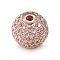 CZ Jewelry Brass Micro Pave Cubic Zirconia Round Beads, Clear, Rose Gold, 12mm, Hole: 2mm