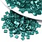 2-Hole Baking Paint Glass Seed Beads, Transparent Colours Rainbow, Rectangle, Dark Cyan, 5x4.5~5.5x2~2.5mm, Hole: 0.5~0.8mm, about 1180pcs/bag