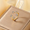 Elegant Hollow Star Brass Micro Pave Cubic Zirconia Cuff Rings for Women, Golden, 22x20mm, Inner Diameter: 19mm