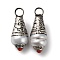 Handmade Tibetan Style Natural Pearl Pendants, with Brass Findings and Synthetic Turquoise, Teardrop Charms, Antique Silver, 26.5x10mm, Hole: 4mm