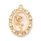 Brass Micro Pave Clear Cubic Zirconia Pendants, Nickel Free, with Shell, Oval with Flower Charms, Real 18K Gold Plated, 23x16.5x4mm, Hole: 1.5mm