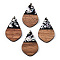 Opaque Resin & Walnut Wood Pendants, Teardrop Charms with Stars & Moon & Sun Paillettes, Waxed, Silver, 28x18x3.5mm, Hole: 1.8mm