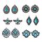 12Pcs 6 Style Tibetan Style Alloy Pendants, with Synthetic Turquoise, Cadmium Free & Lead Free, Mixed Shapes, 34~57.5x22~45x5.5~7.5mm, Hole: 1.8~2.5mm, 2pcs/style