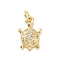 Brass Micro Pave Cubic Zirconia Charms, with Jump Ring, Cadmium Free & Lead Free, Sea Turtle Charms, Golden, 13.5x8.5x3.5mm, Hole: 2.8mm