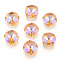 Flat Round Moonlight Effect Sew on Rhinestone, Glass Rhinestone, with Brass Settings, Garments Accessories, Light Gold, Plum, 10x7mm, Hole: 1mm