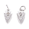 Brass Micro Pave Cubic Zirconia Charms, with Jump Rings, Inverted Triangle, Clear, Platinum, 12.5x7x2mm, Jump Rings: 3mm