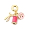 Brass Micro Pave Clear Cubic Zirconia European Dangle Charms, with Hot Pink Enamel, Large Hole Pendants, Cadmium Free & Lead Free, Scissor & Spool & Button, Real 18K Gold Plated, 30.5mm, Hole: 4.5mm