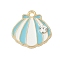 Alloy Enamel Charms, with Rhinestone, Shell Shape Charm, Golden, Light Sky Blue, 14.5x14.5x2.5mm, Hole: 1.5mm