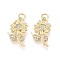 Brass Micro Pave Cubic Zirconia Pendants, Flower, with Jump Ring, Real 16K Gold Plated, 20.5x13x4mm, Hole: 3mm