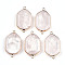 Natural Rose Quartz Links Connectors, with Light Gold Tone Brass Findings, Faceted Polygon, 40.5x23x6mm, Hole: 2mm