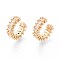 Brass Micro Pave Clear Cubic Zirconia Cuff Earrings, C-Shaped, Real 18K Gold Plated, 11x13x4mm