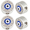 Beebeecraft 1 Box 5Pcs Evil Eye Beads Platinum Plated Cubic Zirconia Flat Round with Evil Eye Beads with 2.5mm Hole for DIY Bracelets Necklaces Jewelry Making