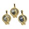 Natural Labradorite Flat Round Shaped Brass Pendants, Rack Plating, Cadmium Free & Lead Free, Golden, 29.5x21.5x9.5~11mm, Hole: 7.5x4.5mm