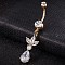 Piercing Jewelry, Brass Cubic Zirconia Navel Ring, Belly Rings, with 304 Stainless Steel Bar, Cadmium Free & Lead Free, Real 18K Gold Plated, teardrop, Clear, 50x12mm, Bar Length: 3/8