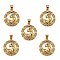 5Pcs Brass Micro Pave Clear Cubic Zirconia Pendants, Long-Lasting Plated, Flat Round with Leopard, Real 18K Gold Plated, 25x18x3mm, Hole: 4X3mm