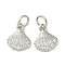 Brass Micro Pave Cubic Zirconia Pendants, Shell Shape Charms, Rack Plating, Long-Lasting Plated, with Jump Ring, Platinum, 12x10x2.5mm, Hole: 4.2mm