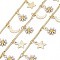 Handmade Brass Bar Link Chains, with Enamel and Spool, Soldered, Long-Lasting Plated, Star & Moon & Flower Charms, Real 18K Gold Plated, 13x1.7x1.5mm, about 32.8 Feet(10m)/roll