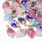 Resin Pendants, Imitation Quartz, with Top Light Gold Plated Iron Loops, Nuggets, Mixed Color, 20~21x11x6mm, Hole: 1.8mm