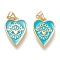 Brass Enamel Pendants, Real 18K Gold Plated, Heart with Eye, Cyan, 18.5x12.5x1.6mm, Hole: 3.5x5mm