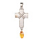 Tibetan Style Alloy Pendants ,with Glass, Cross, Antique Silver, 51.5mm, Hole: 5x6.5mm, Cross: 37x21x2.5mm, Teardrop: 13x6mm