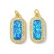 Brass Micro Pave Cubic Zirconia Pendants, Cadmium Free & Lead Free, with Synthetic Opal and Jump Ring, Rectangle, Real 18K Gold Plated, 20x10x3mm, Hole: 3.5mm