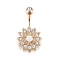 Piercing Jewelry, Brass Cubic Zirciona Navel Ring, Belly Rings, with 304 Stainless Steel Bar & Synthetic Opal, Golden, 26.5x16mm, Bar: 15 Gauge(1.5mm), Bar Length: 3/8