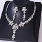 Flower Brass Rhinestone Pendant Necklaces & Stud Dangle Earrings, Silver, Crystal, 420mm