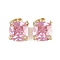 Brass Pave Cubic Zirconia Charms, Square, Rack Plating, Lead Free & Cadmium Free, Long-Lasting Plated, Real 18K Gold Plated, with Jump Ring, Pink, 13x10x7mm, Hole: 3mm
