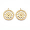 304 Stainless Steel Pendants, Ion Plating(IP), Flat Round with Sun Charms, Real 18K Gold Plated, 25x22x2mm, Hole: 1.2mm