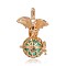 Golden Plated Brass Hollow Round Cage Pendants, with No Hole Spray Painted Brass Beads, Turquoise, 38x31x20mm, Hole: 3x8mm