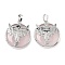 Natural Rose Quartz Flat Round Pendants, Brass Dragon Gems Charms, Platinum, Rack Plating, Cadmium Free & Lead Free, 31.5x27x7.5~8.5mm, Hole: 8x5mm