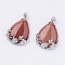 Teardrop with Flower Platinum Plated Brass Goldstone Pendants, Cadmium Free & Lead Free, 38x27x9mm, Hole: 4x7.5mm