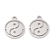 Non-Tarnish 201 Stainless Steel Pendants, Laser Cut, Manual Polishing, Flat Round with Yin Yang, Stainless Steel Color, 14x12x1mm, Hole: 1.6mm
