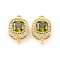 Brass Pave Cubic Zirconia Connector Charms, Real 18K Gold Plated, Square Links, Olive Drab, 10x15x6mm, Hole: 1.5mm