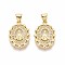 Brass Micro Pave Cubic Zirconia Pendants, Oval with Virgin Mary, Real 16K Gold Plated, 19.5~20x14x2mm, Hole: 3x5mm