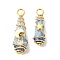 2Pcs Electroplated Natural Quartz Crystal Dyed Copper Wire Wrapped Pendants, Teardrop Charms with Brass Star & Moon, Platinum, Sky Blue, 28~37x9.5~15.5x7.5~16mm, Hole: 3.5~4mm