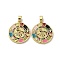 Brass Micro Pave Cubic Zirconia Pendants, Cadmium Free & Nickel Free & Lead Free, with Enamel, Flat Round with Eye Charms, Real 18K Gold Plated, 22.5x20x3.5mm, Hole: 2.5x5.5mm