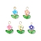 Handmade Flower Printed Polymer Clay Beads Pendants, with Baking Paint Glass Seed Beads & Spray Painted Transparent Glass Beads, Mixed Color, 21.5~22x13.5~14x4mm, Hole: 4x3.5mm