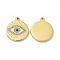 Ion Plating(IP) Golden 304 Stainless Steel Pendants, with Cubic Zirconia, Flat Round with Evil Eye Charm, Clear, 21.5x18x2mm, Hole: 1.2mm