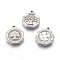 Non-Tarnish 304 Stainless Steel Pendants, Octagon with Tree of Life or Clover, Stainless Steel Color, 18x15x3mm, Hole: 1.4mm