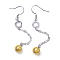 Cubic Zirconia Dangle Earrings, with Brass Findings, Round, Gold, 69mm, Pin: 0.5mm
