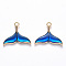 Alloy Enamel Pendants, Whale Tail Shape, Light Gold, Blue, 17x20x2~3mm, Hole: 1.6mm