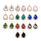 Glass Pendants, with Brass Micro Pave Clear Cubic Zirconia Findings, Faceted, Teardrop, Light Gold, Mixed Color, 22x14x6mm, Hole: 2mm