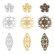 54Pcs 9 Style Iron Filigree Joiners Links, Hollow-out, Horse Eye with Flower & Flower, Mixed Color, 36~82x35~56x0.5~1mm, Hole: 1.4~2mm, 6pcs/style