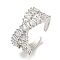 Rack Plating Brass Micro Pave Cubic Zirconia Open Cuff Rings, Criss Cross Rings for Women, Long-Lasting Plated, Cadmium Free & Lead Free, Platinum, 11mm