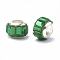 Glass European Beads, Large Hole Beads, with Brass Core, Faceted, Rondelle, Platinum, Green, 9x7mm, Hole: 5mm