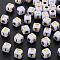 Opaque White Acrylic Beads, Metal Enlaced, Cube with Letters, Letter.T, 4.5mm, Hole: 2mm, about 5000pcs/500g