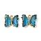 Brass with Glass Pendants, Cadmium Free & Nickel Free & Lead Free, Butterfly, Steel Blue, 10x12x4mm, Hole: 1.2mm